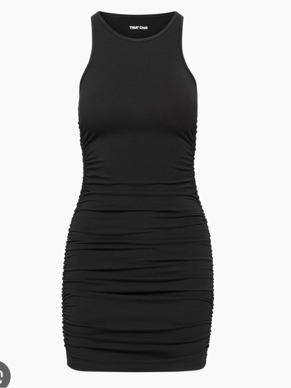 TNA Black “Malibu Dress” Ruched Tank Dress